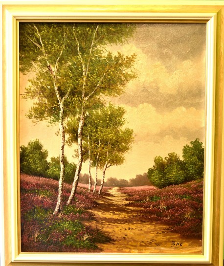 Von Birken gesäumter Weg in der Märkischen Heide, Monogrammist Bas, 1948