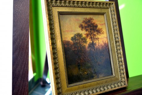 Antikes Jagdmotiv: Jäger mit Hund am Teich, Johann Jakob Matthäus Maurer, 1869