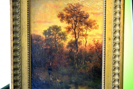 Antikes Jagdmotiv: Jäger mit Hund am Teich, Johann Jakob Matthäus Maurer, 1869