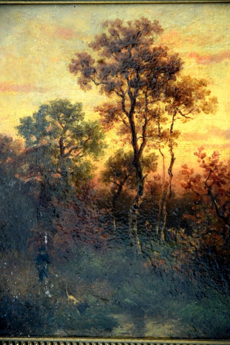 Antikes Jagdmotiv: Jäger mit Hund am Teich, Johann Jakob Matthäus Maurer, 1869