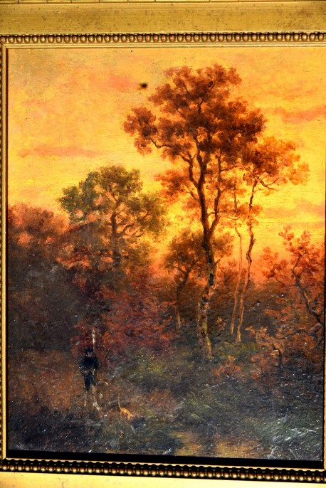 Antikes Jagdmotiv: Jäger mit Hund am Teich, Johann Jakob Matthäus Maurer, 1869