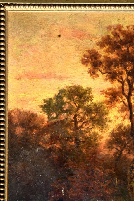 Antikes Jagdmotiv: Jäger mit Hund am Teich, Johann Jakob Matthäus Maurer, 1869