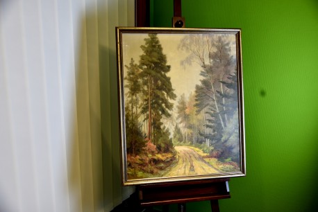 Weg im Wald am Morgen, Ölgemälde, Robert E. SkÅNnstrØm, 1985