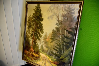 Weg im Wald am Morgen, Ölgemälde, Robert E. SkÅNnstrØm, 1985