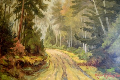 Weg im Wald am Morgen, Ölgemälde, Robert E. SkÅNnstrØm, 1985