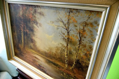 Märkischer Herbstwald mit Birken am See, H. Stino, 1948