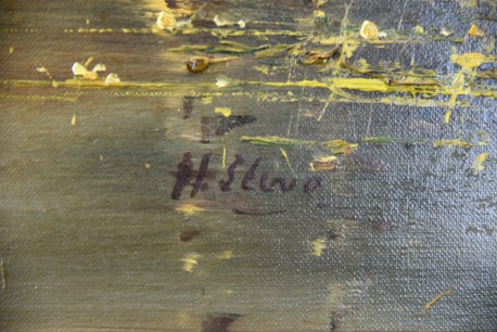 Märkischer Herbstwald mit Birken am See, H. Stino, 1948