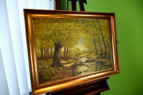 Sonnige Waldlandschaft mit Bachlauf, H. Bjorning Nielsen, 1962