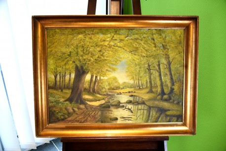 Sonnige Waldlandschaft mit Bachlauf, H. Bjorning Nielsen, 1962