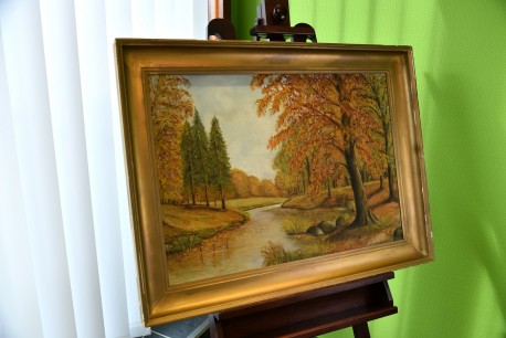 Bachlauf durch den Herbstwald, unbekannter Impressionist, 1902