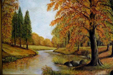 Bachlauf durch den Herbstwald, unbekannter Impressionist, 1902