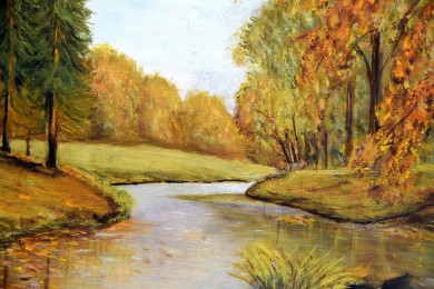 Bachlauf durch den Herbstwald, unbekannter Impressionist, 1902