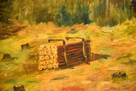 Lichtung im Wald mit Holzstapel, E. Schönicke, 1945