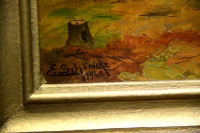 Lichtung im Wald mit Holzstapel, E. Schönicke, 1945