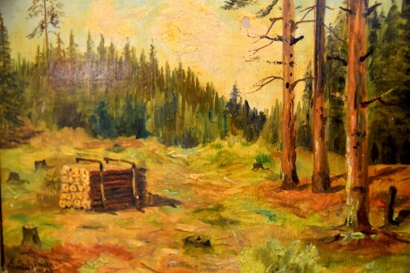 Lichtung im Wald mit Holzstapel, E. Schönicke, 1945