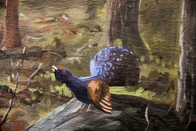 Waldlandschaft mit Auerhahn und Henne, G. Johansson, 1902