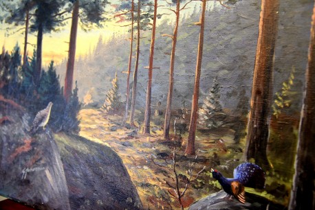 Waldlandschaft mit Auerhahn und Henne, G. Johansson, 1902