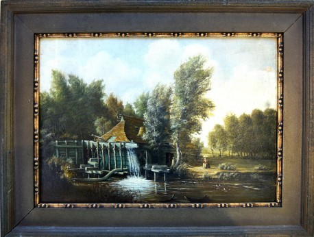 Stilles Treiben an der Mühle am Fluss, F. Fechner, 1860