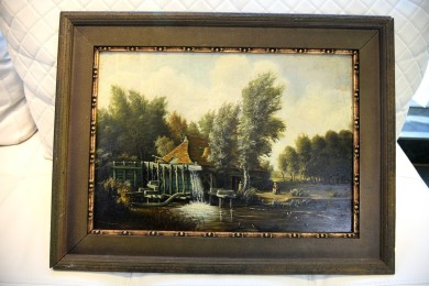 Stilles Treiben an der Mühle am Fluss, F. Fechner, 1860