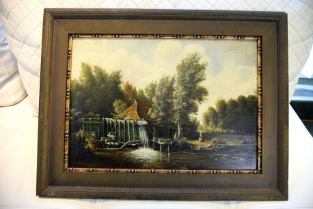 Stilles Treiben an der Mühle am Fluss, F. Fechner, 1860