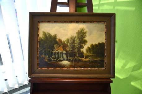 Stilles Treiben an der Mühle am Fluss, F. Fechner, 1860