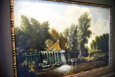 Stilles Treiben an der Mühle am Fluss, F. Fechner, 1860