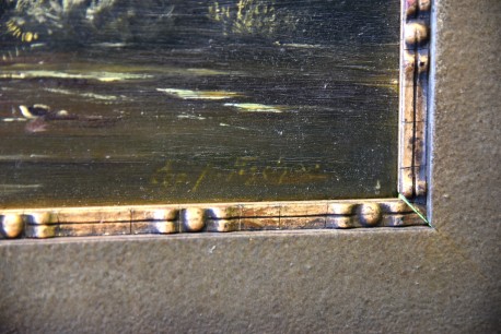 Stilles Treiben an der Mühle am Fluss, F. Fechner, 1860