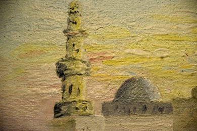 Pilger zum Tempel im Sandsturm in Luxor Ägypten, handsigniert, um 1800