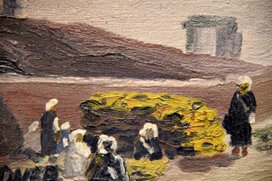 Pilger zum Tempel im Sandsturm in Luxor Ägypten, handsigniert, um 1800