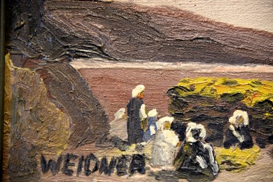 Pilger zum Tempel im Sandsturm in Luxor Ägypten, handsigniert, um 1800