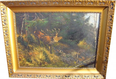 Hirsch in der Brunst, unsigniert, 1902