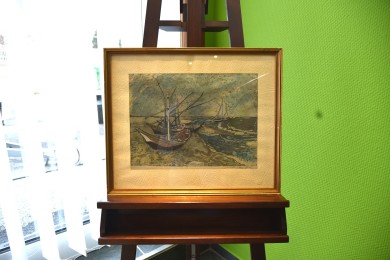 Boote am Strand bei Regenwetter, Seidenmalerei, Romi Graph, 1921