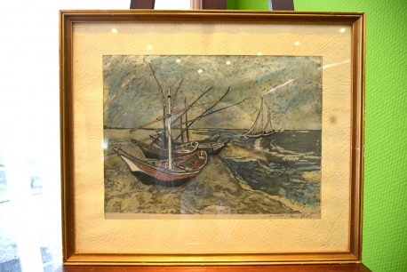 Boote am Strand bei Regenwetter, Seidenmalerei, Romi Graph, 1921