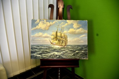 3-Master Segelschiff auf hoher See, F. Kleine, 1904