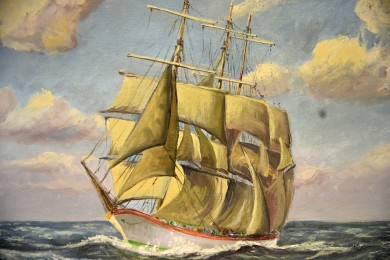 3-Master Segelschiff auf hoher See, F. Kleine, 1904