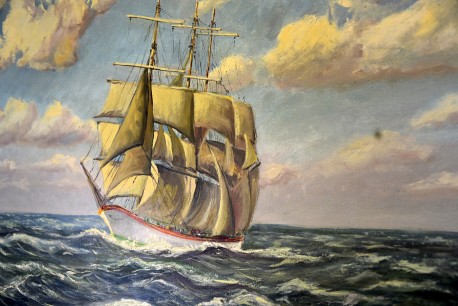 3-Master Segelschiff auf hoher See, F. Kleine, 1904
