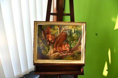 Zwei Eichhörnchen im Baum, F. Freund, 1948