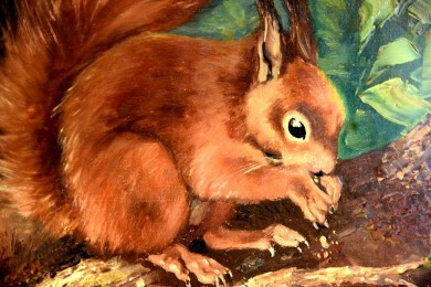 Zwei Eichhörnchen im Baum, F. Freund, 1948