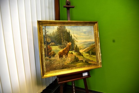 Röhrender Hirsch auf Lichtung ins Tal, Pietschmann, 1921