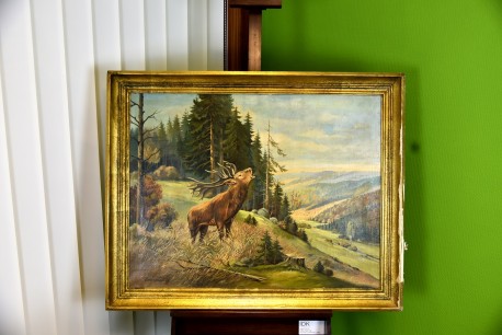 Röhrender Hirsch auf Lichtung ins Tal, Pietschmann, 1921