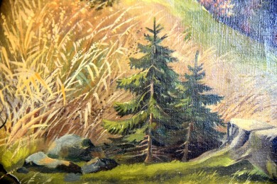 Röhrender Hirsch auf Lichtung ins Tal, Pietschmann, 1921