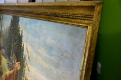 Röhrender Hirsch auf Lichtung ins Tal, Pietschmann, 1921