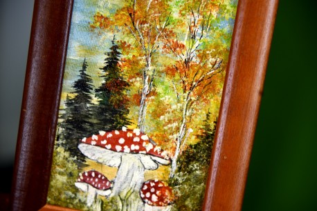 Amanita muscaria, Fliegenpilze im Wald, Miniatur, unsigniert, 1954