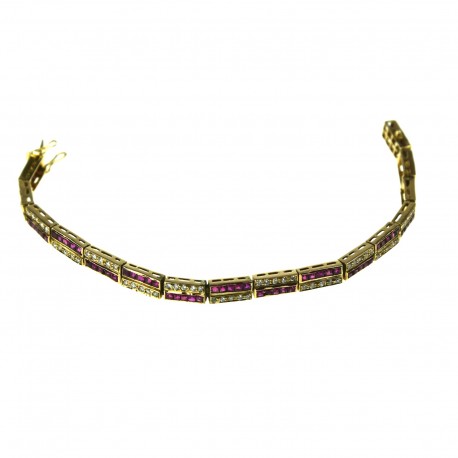 Brilliant Armband mit Diamanten & Rubinen, 18 K Gold