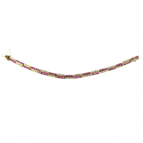 Brilliant Armband mit Diamanten & Rubinen, 18 K Gold